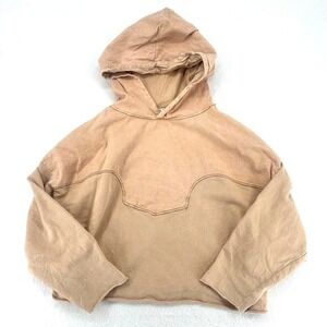 Zara Cropped Hoodie Tan Beige Pullover Sweatshirt Size Small